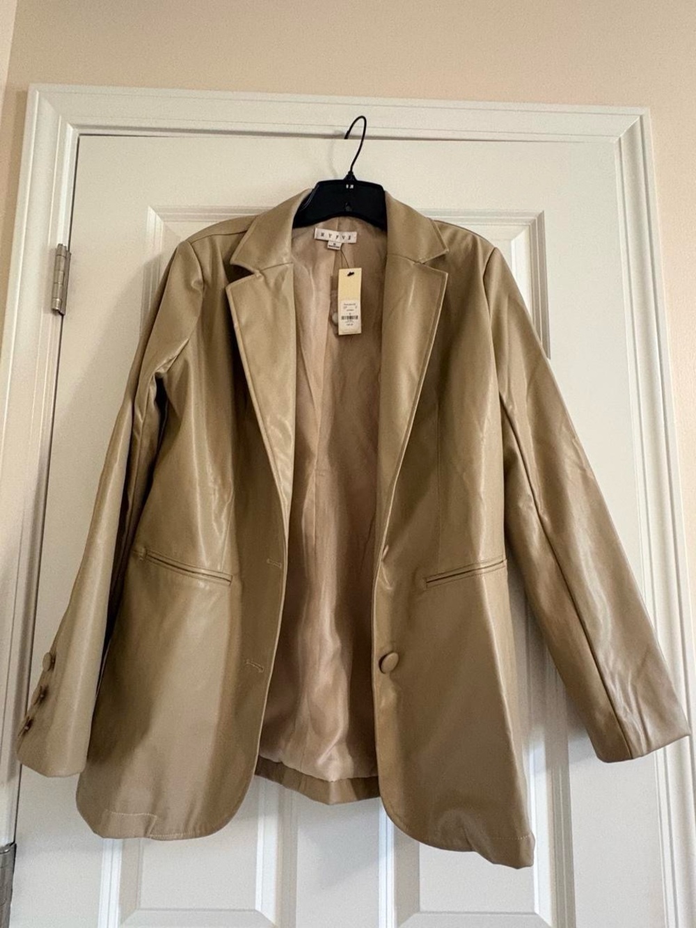 HYFVE Faux Leather Blazer Jacket in Tan